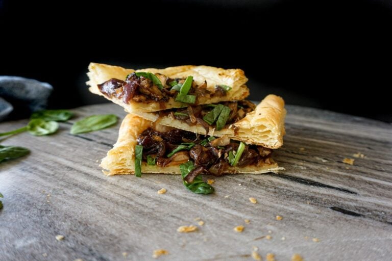 Mushroom and Caramelized Onion Tart Stacked