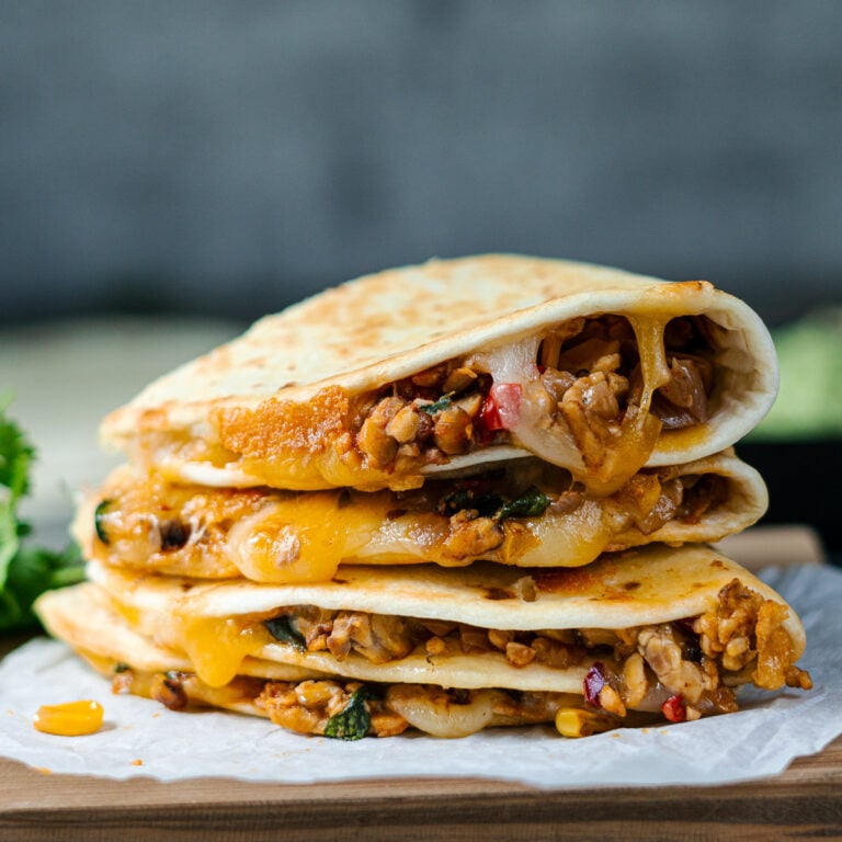 Vegetarian Quesadillas with Crumbled Tempeh