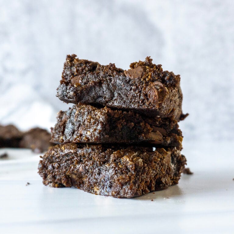 3 stacked almond butter brownies
