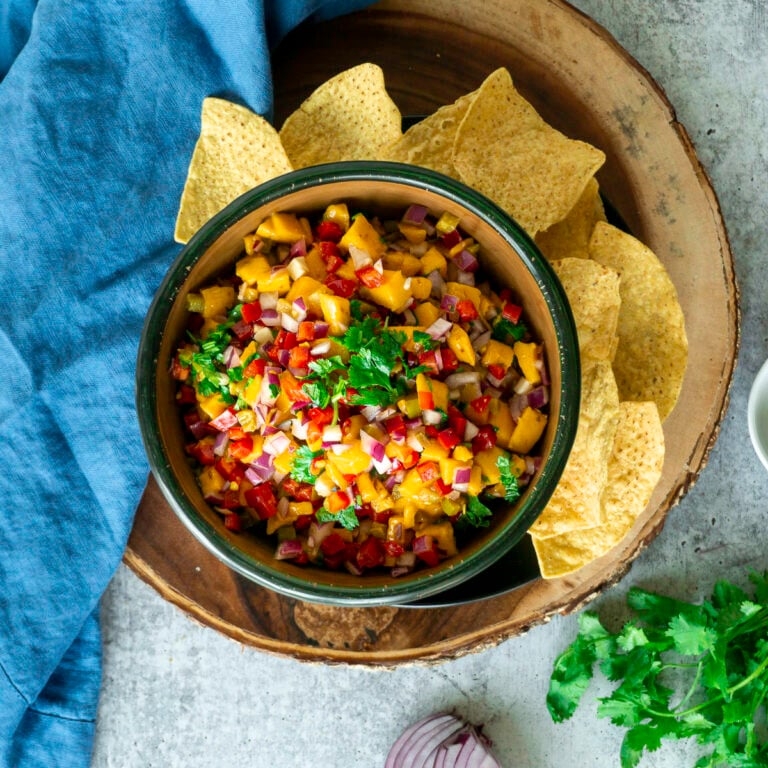 mango salsa served with chips