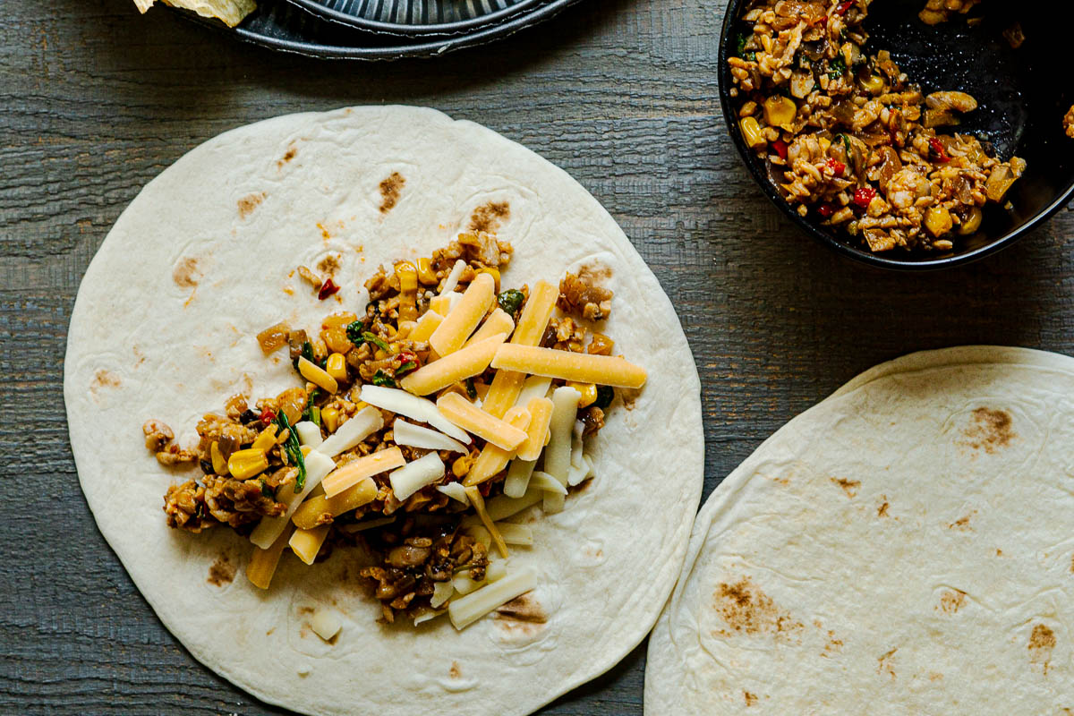 Vegetarian Quesadillas with Crumbled Tempeh Share the Spice