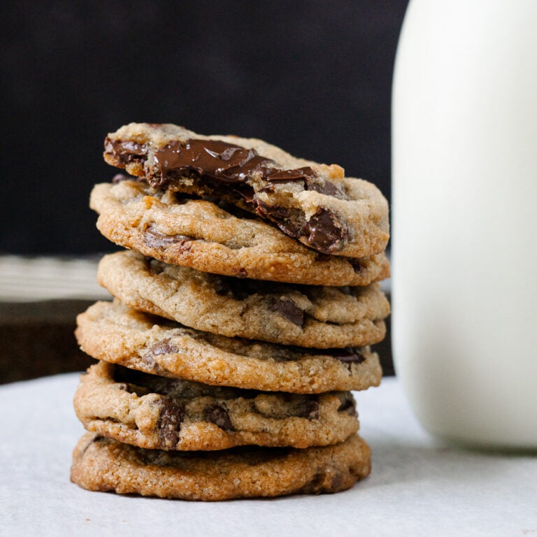 chocolate chip cookies stacked