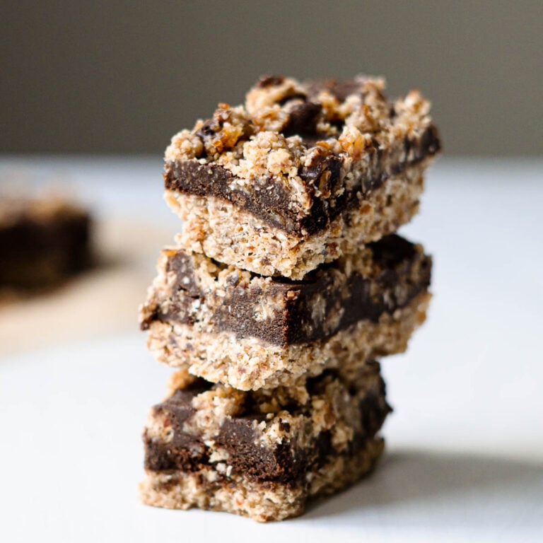 chocolate oat bars stacked