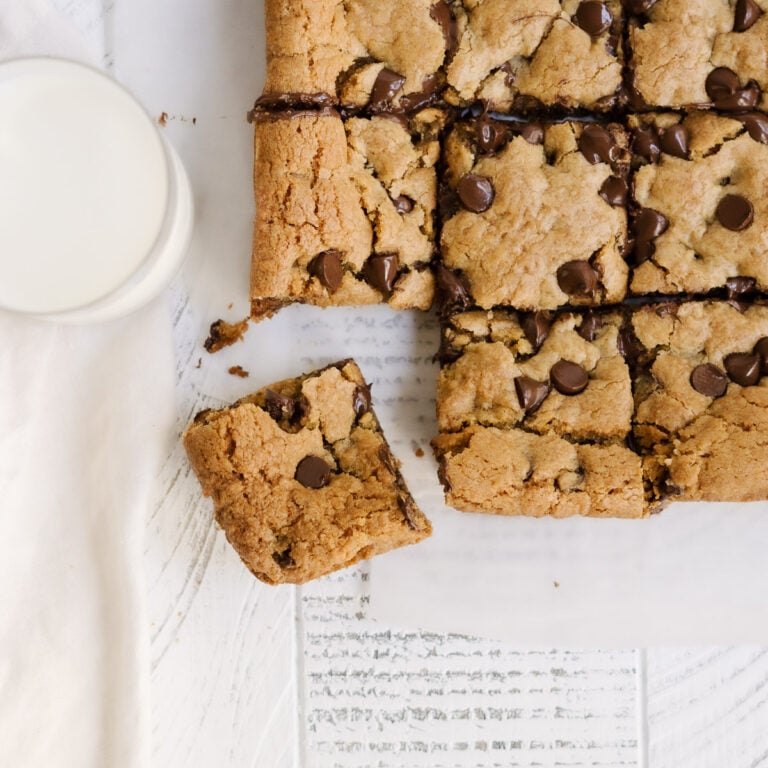 cookie bars cut with milk