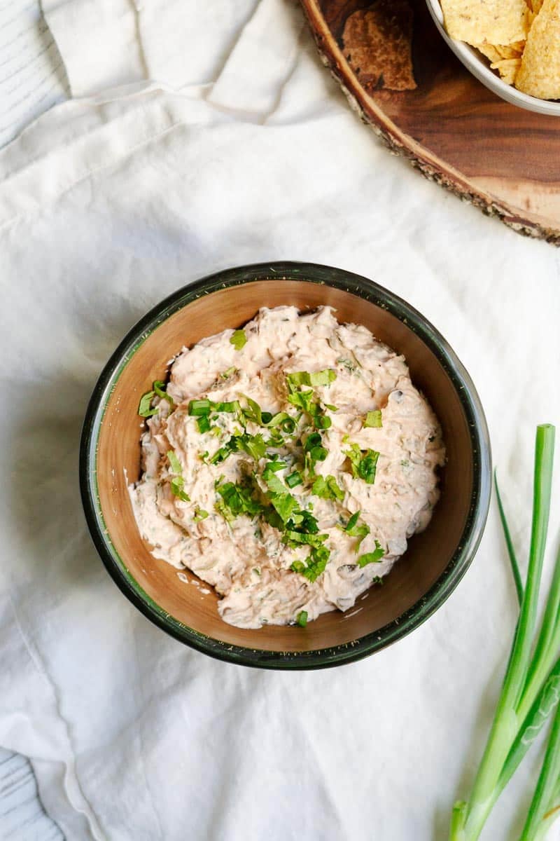 Cream Cheese Dip garnished with cilantro and green onions