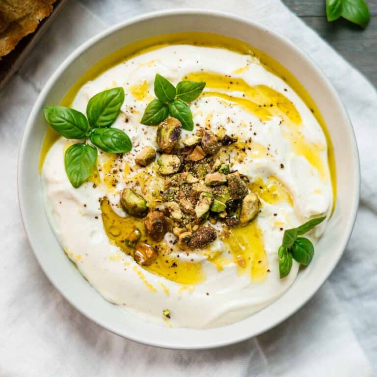whipped ricotta with olive oil and pistachios