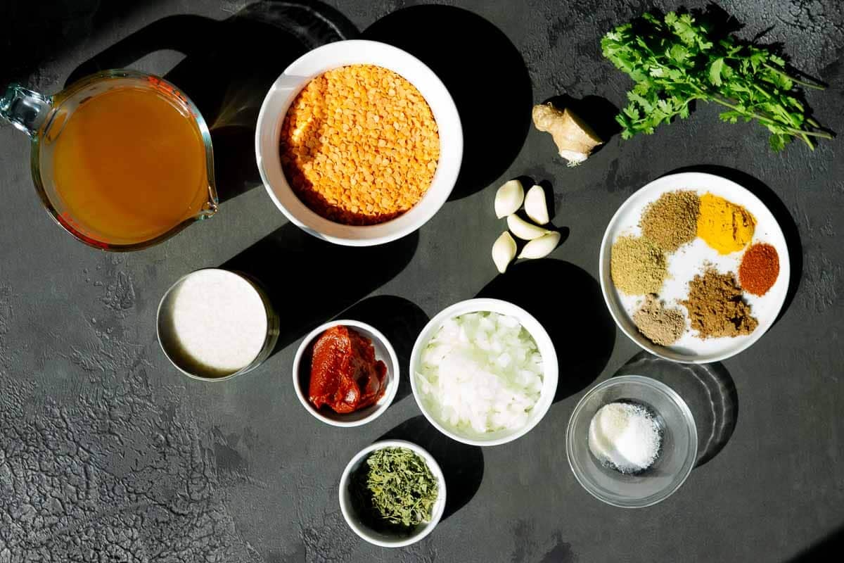 red lentil curry ingredients